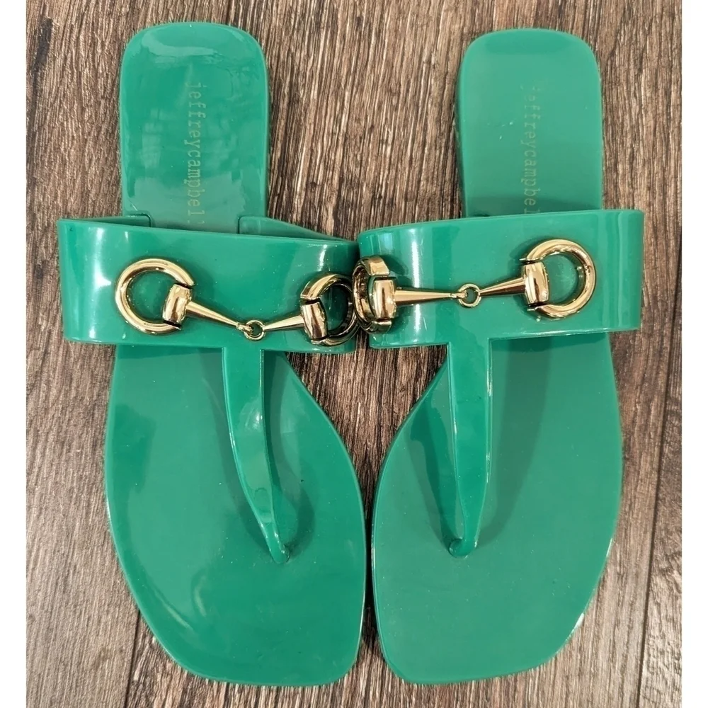 Jeffrey Campbell A Lil Bit Green Jelly Sandals Size 7